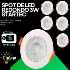 Kit de Spot Led 3w Redondo 6500k Branco Frio Bivolt 127/220v Startec