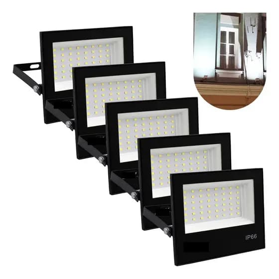 Kit 5 Refletor Led 100w Holofote A Prova Dágua Branco Frio 6500k Carcaça Preto 110V/220V (Bivolt)