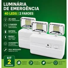 Kit 2 Luminária De Emergência 2 Faróis 40leds Bateria Recarregável Mayler