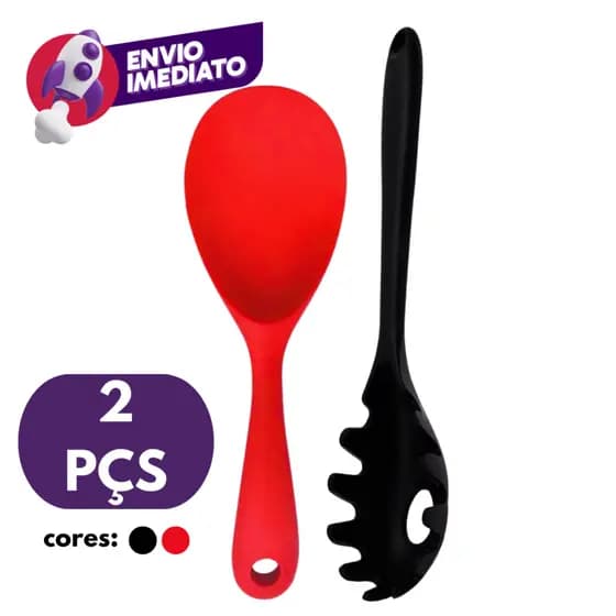 Kit 01 Pegador Para Massas E 01 Colher Pequena Arroz Panela Elétrica Teflon Em Silicone Maciço
