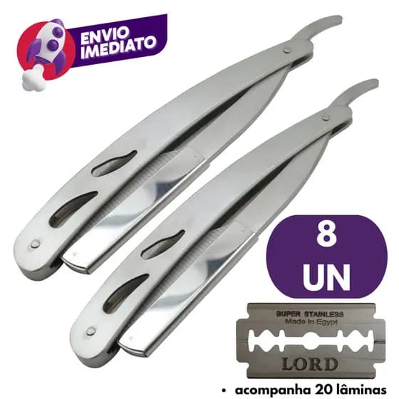 Navalha Aço Inox Navalhete Para Barbear Profissional Barbeiro 14cm C/Lamina Kit 06 Ou 08 Un