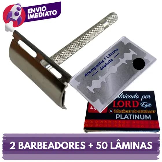 Combo 2 Aparelho Barbear Metal Clássico Manual Profissional E Lâmina Descartavel Barbeador E Navalha