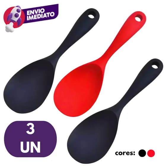 Kit 03 Un Colher Arroz Silicone Para Panela Elétrica Antiaderente Multiuso Preparar Servir