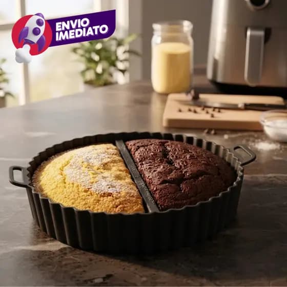 Kit Forma Air Fryer Redonda Silicone Com Divisoria Assadeira Para Fritadeira Forno Micro-ondas