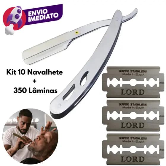 Combo Navalha Profissional 14cm Inox E Lâmina Descartável Barbeador Navalhete Barbearia