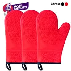 Kit Luva Térmica Silicone Forrada Cozinha Forno E Fogão Total Segurança Proteção Manga Longa