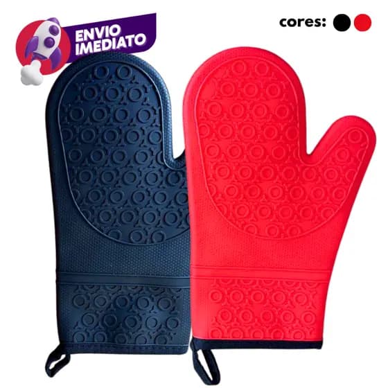 Kit Luva Térmica Silicone Com Forro Cozinha Forno E Fogão Segurança Proteção Punho