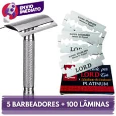 Combo 05 Barbeador Metal Clássico Manual Retrô E Lâmina Descartável Para Barbeador E Navalha