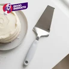 Espátula Para Bolo Com Serra Inox 25,2 Cm Cabo Branco Pizza Torta Confeitaria Cozinha Buffet