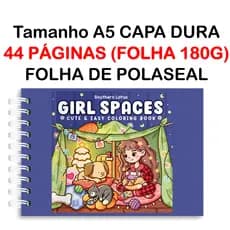 Livro de Colorir Girl Space 44 Folhas Papel 180g wire-o capa holográfica e elástico