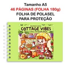 Livro de Colorir COTTAGE VIBES 46 Folhas Papel 180g wire-o capa normal ou holográfica