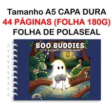 Livro de Colorir Boo Buddies - 44 Folhas Papel 180g wire-o capa holográfica e elástico