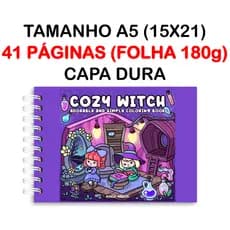 Livro de Colorir Cozy Witch com 41 desenhos (Folha180g) - CAPA DURA