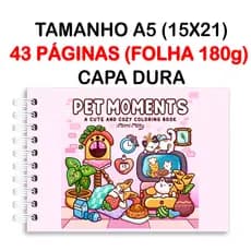 Livro de Colorir Pet Moments 43 Folhas Papel 180g wire-o capa holográfica e elástico