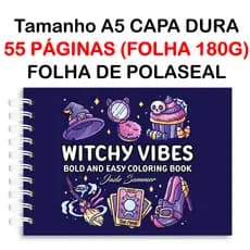 Livro de Colorir Witchy Vibes 55 Folhas Papel 180g wire-o capa normal ou holográfica e elástico