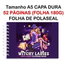 Livro de Colorir Witchy Ladies - 52 Folhas Papel 180g wire-o capa normal ou holográfica