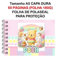 Livro de Colorir POOH 50 Folhas Papel 180g wire-o capa normal ou holográfica e elástico pintar bob good color