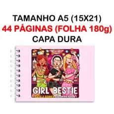 Livro de Colorir GIRL BESTIE - 44 Folhas Papel 180g wire-o capa normal ou holográfica