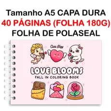Livro de Colorir Love Blooms 40 Folhas Papel 180g wire-o capa normal ou holográfica e elástico