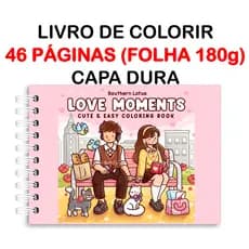 Livro de Colorir Love Moments com 46 Folhas Papel 180g wire-o capa holográfica e elástico