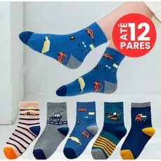 Kit 3 Até 12 Pares de Meias Com Estampa Infantil Menino Crianca Masculino