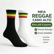 Kit de 1 até 9 Pares Meias Rastafari Cano Alto Atoalhado Cores do Reggae Rasta