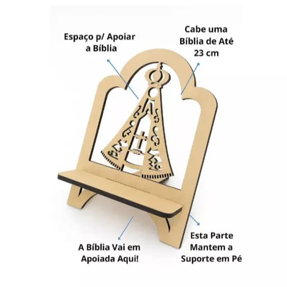 Suporte de Biblia E Livro Decorado Nossa Senhora Em MDF 4mm Cru