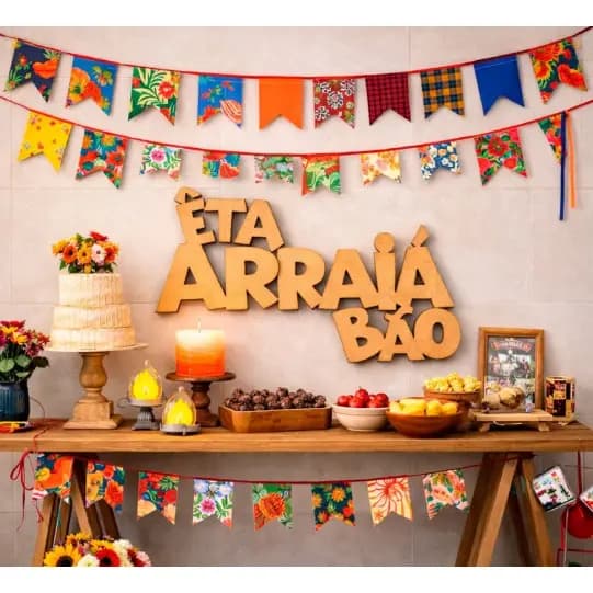 Letreiro festa junina em mdf Eita arraia Bão + Porta guardanapo tematico brind