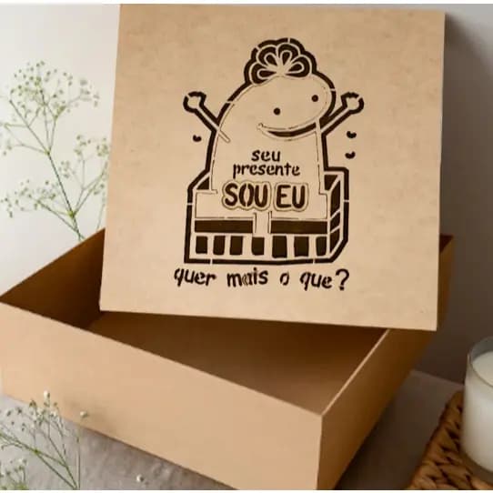 Caixa em MDF Embalagem Presente Para Namorados Bento Flork Romântica Divertida 15x15x5