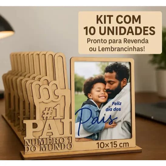 Kit 10 Porta-Retratos MDF Dia dos Pais #1 Pai do Mundo – Lembrancinha Foto 10x15