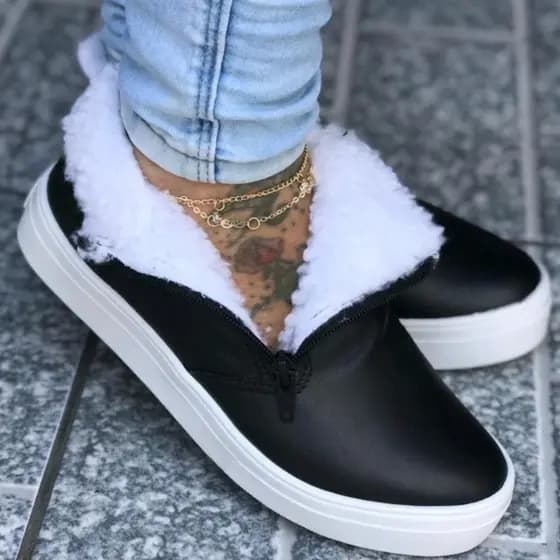Bota Feminina Coturno Com Pelinho Cano Curto Inverno
