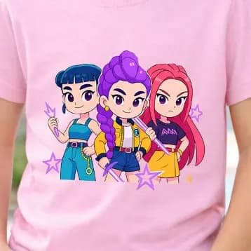 Camiseta Infantil Huntrix Meninas Kpop Estampa fofa Moda Kids 100% Algodão
