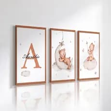 Quadros Decorativos 3 Peças 40x60 Ursinhos Delicados Personalizados Com Nome A Escolher