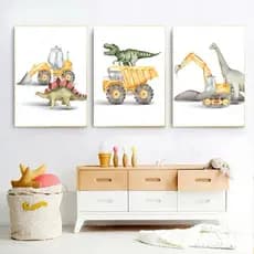 Quadro Decorativos 3 Peças 40x60 Infantil Dinossauros