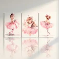 Quadro decorativos 3 Peças 40x60 Bailarinas Rosas