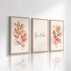 Quadro Decorativos 3 peças Folhas Delicadas Gratidão