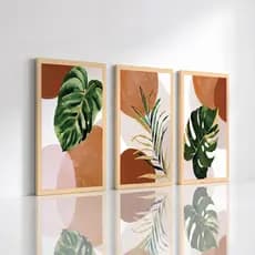 Quadros Decorativos 3 Peças 40x60 Folhas Modernas Cores Marrom