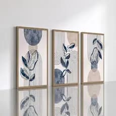 Quadro Decorativos 3 Peças 40x60 Boho Azul Abstrato Geométrico