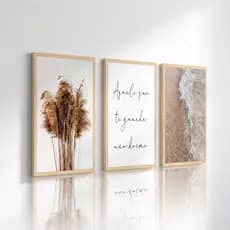 Quadro Decorativo 3 Peças 40x60 Praia Tom Bege Ramos Frases
