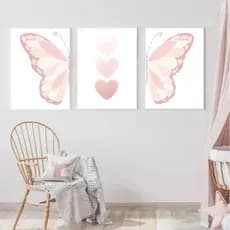 Quadros Decorativos 3 Peças 40x60 Asas Borboletas Corações