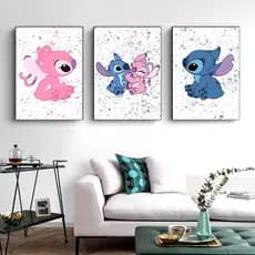 Quadros Decorativos 3 Peças 40x60 Desenho Lilo e Stitch