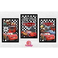 Quadros decorativos 3 peças carros relâmpago mcqueen Disney