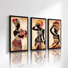 Quadro Decorativos 3 Peças 40x60 Africanas Vasos