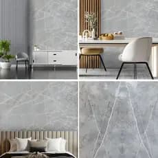 Papel De Parede Mármore Cinza Adesivo Brilhante Lavável 2MX60CM Vinílico P/Casa Móveis Quarto