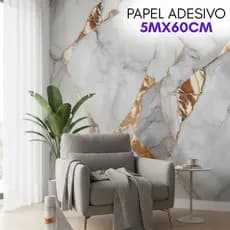 Papel de Parede Adesivo Mármore Dourado 5 M Lineares Acabamento Vinílico Com Brilho 60CM