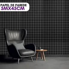 Papel de parede Adesivo Quadriculado Preto Liso Material Importado Fosco 5mx45CM Lavável