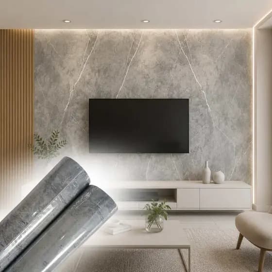 Papel de Parede Adesivo Cinza c/ Branco Mármore 5M Decoração Escritório Salão Quarto Item Importado