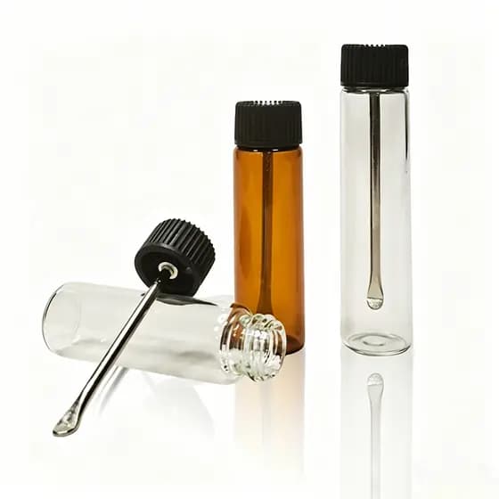 52/64mm 16ML Garrafa De Tempero De Vidro Marrom Medicina Selada Portátil Com Colher Pequena