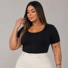 Body Manga Curta Feminino com Fecho Plus Size Curve Suplex Romantic
