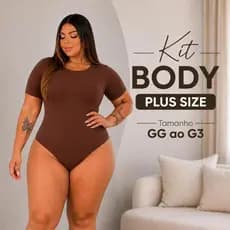 Kit Body Feminino Manga Curta com Fecho Plus Size Curve Suplex Romantic